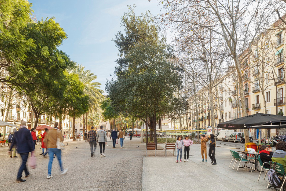 Rambla del raval, la Plaza Vázquez Montalbán y la Plaza Salvador Seguí, junto con las calles que las conectan.