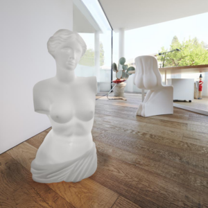 Escultura luminosa que evoca las formas de la Venus de Milo